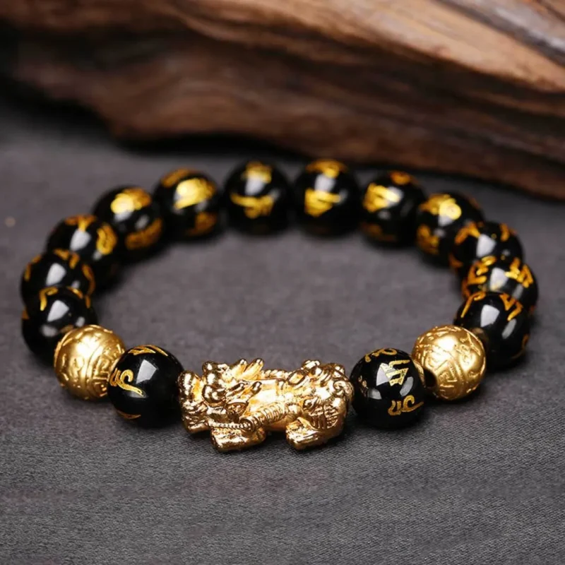 Obsidian Pixiu feng shui bracelet for attracting wealth