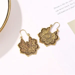 Tibetan Lotus Engraved Healing Copper Drop Earrings