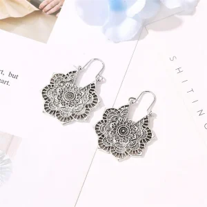 Tibetan Lotus Engraved Healing Copper Drop Earrings