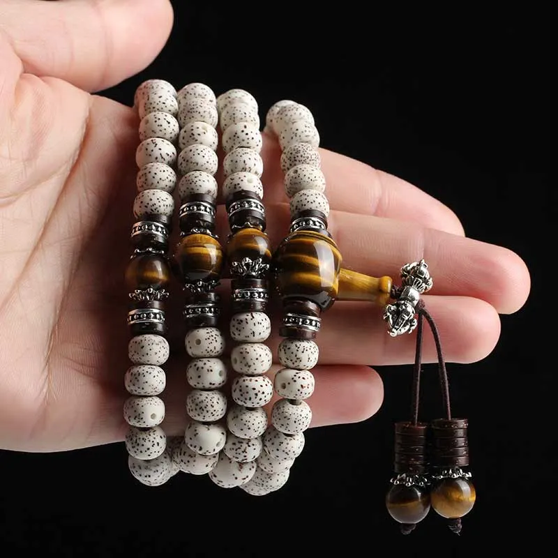 Tiger eye and bodhi seed mala beads