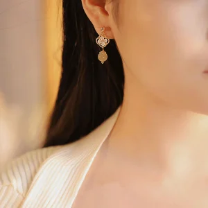 Tridacna Stone Jade Drop Earrings Symbolizes Prosperity & Peace