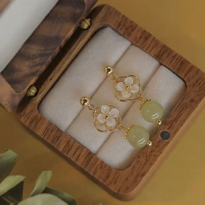 Tridacna Stone Jade Drop Earrings Symbolizes Prosperity & Peace