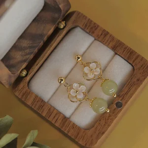 Tridacna Stone Jade Drop Earrings Symbolizes Prosperity & Peace