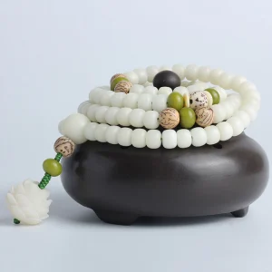 White Jade Bodhi Lotus Mala Harmony Bracelet