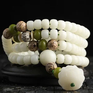 White Jade Bodhi Lotus Mala Harmony Bracelet